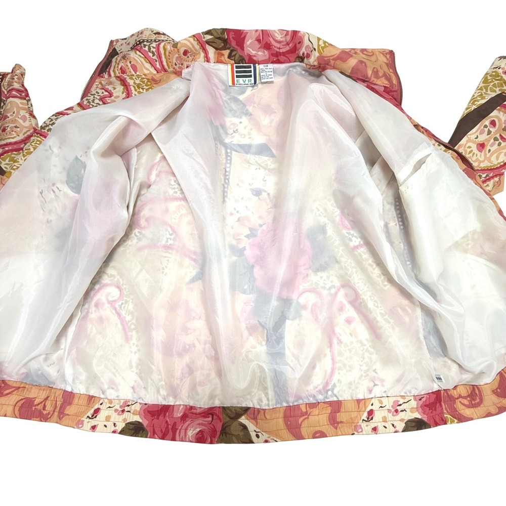 Vintage EVR Silk Bomber Jacket Large Pink Floral Pastel Paisley 90s Windbreaker - Picture 6 of 8